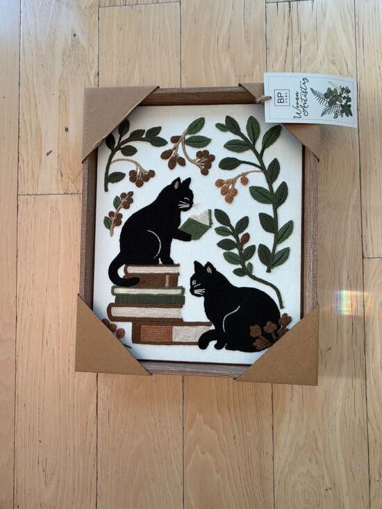 BP Home Other - BP Home Framed Embroidered Wall Art Black Cats Reading Books